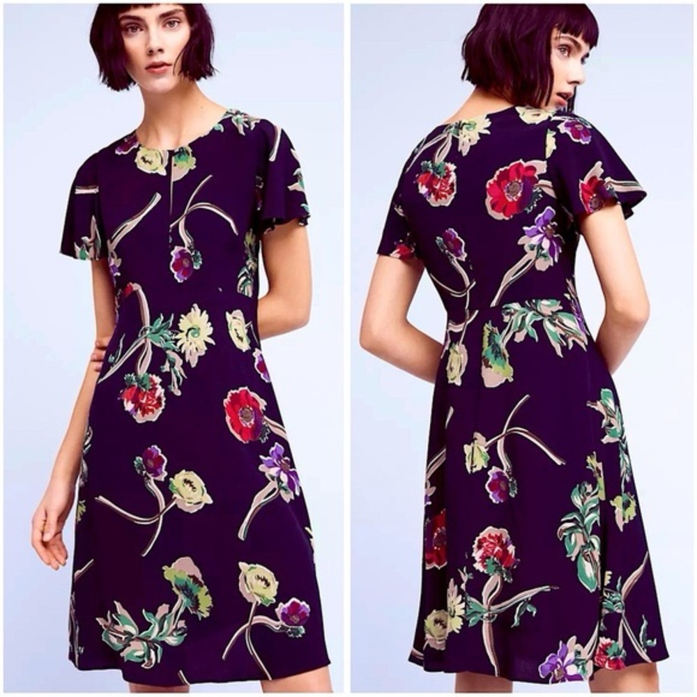 Maeve Dark Purple Floral Midi Dress